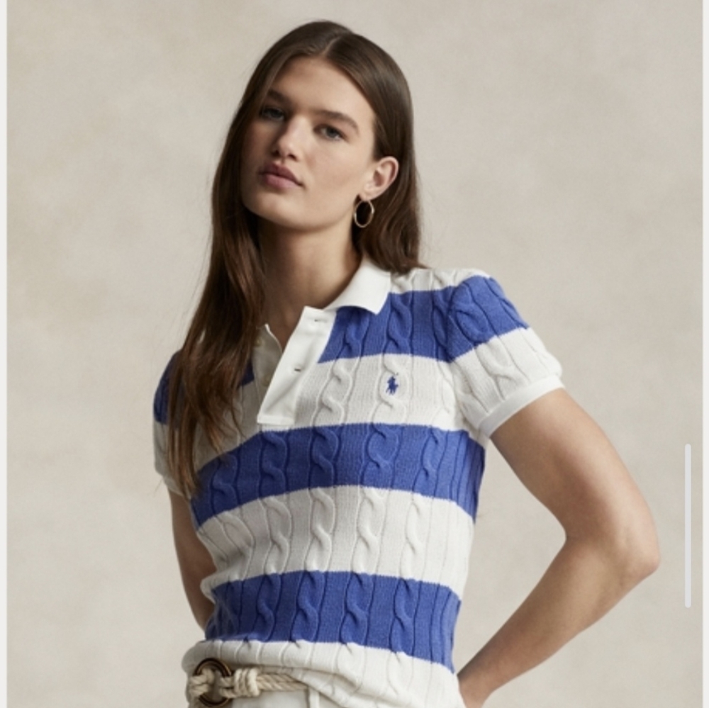 Womens Polo Ralph Lauren Slim-Fit Cable-Knit Polo Shirt XL